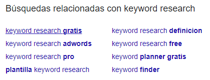 Sugerencias de palabras clave de Google