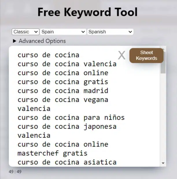 herramienta keyword sheeter