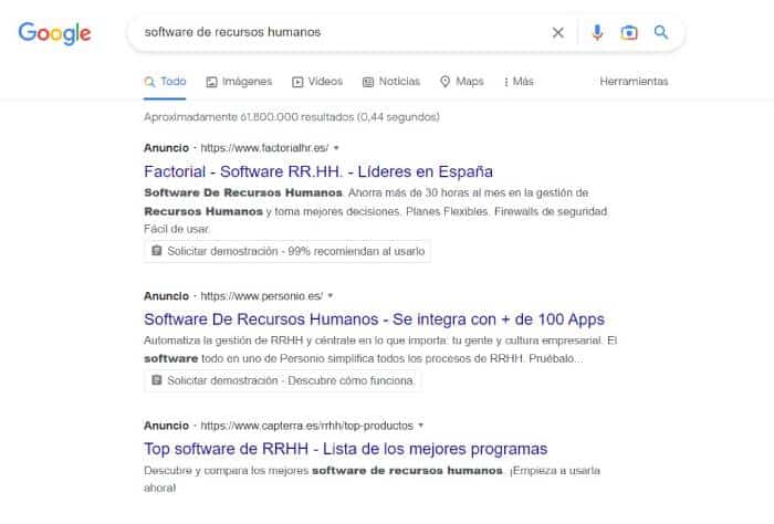 Anuncio en Search