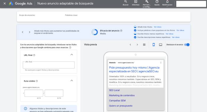 Crear anuncio en Google Ads