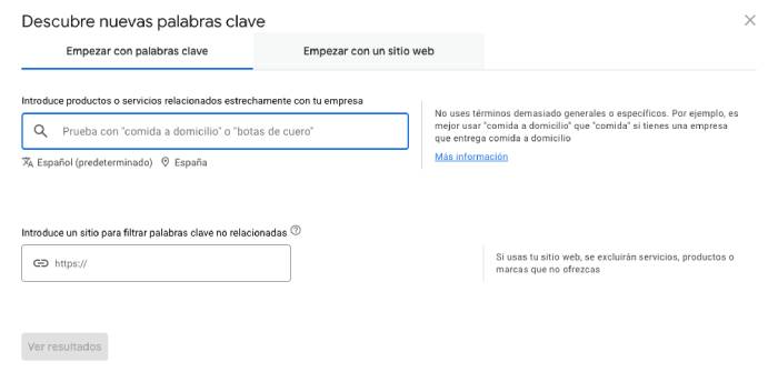 Descubrir palabras clave para tus anuncios de Google Ads