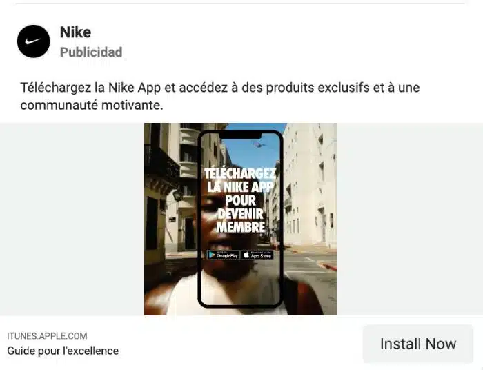 App Nike en un anuncio de Facebook