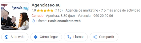 Perfil en Google de agenciaSEO.eu