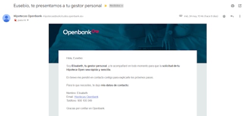 ejemplo de un email personalizado para email marketing de Openbank