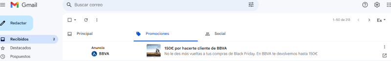 Ejemplo de publicidad en gmail