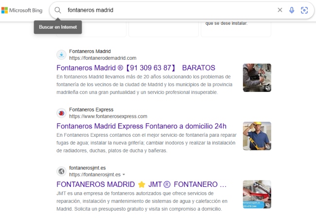 Ejemplo de búsqueda en Bing