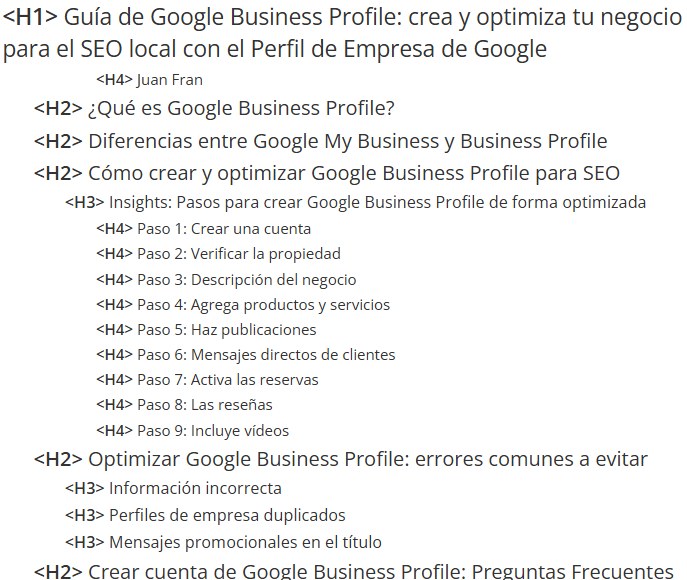 Estructura de encabezados